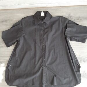 Spirithouse Black Pinstripe Side Button Long Sleeve Tunic Shirt Womens XL